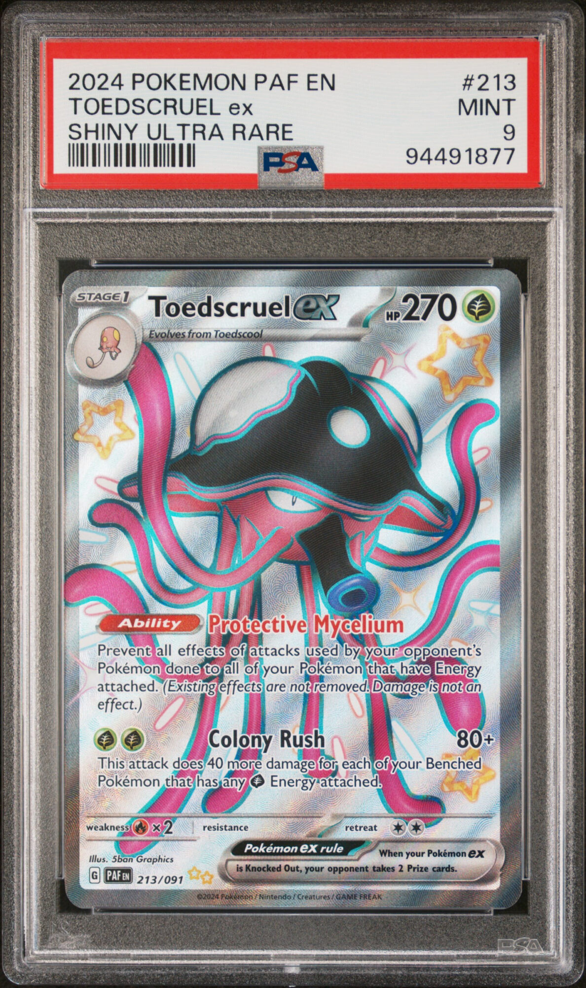 [PSA 9] 2024 POKEMON PAF EN-PALDEAN FATES 213 TOEDSCRUEL ex SHINY ULTRA RARE MINT 9