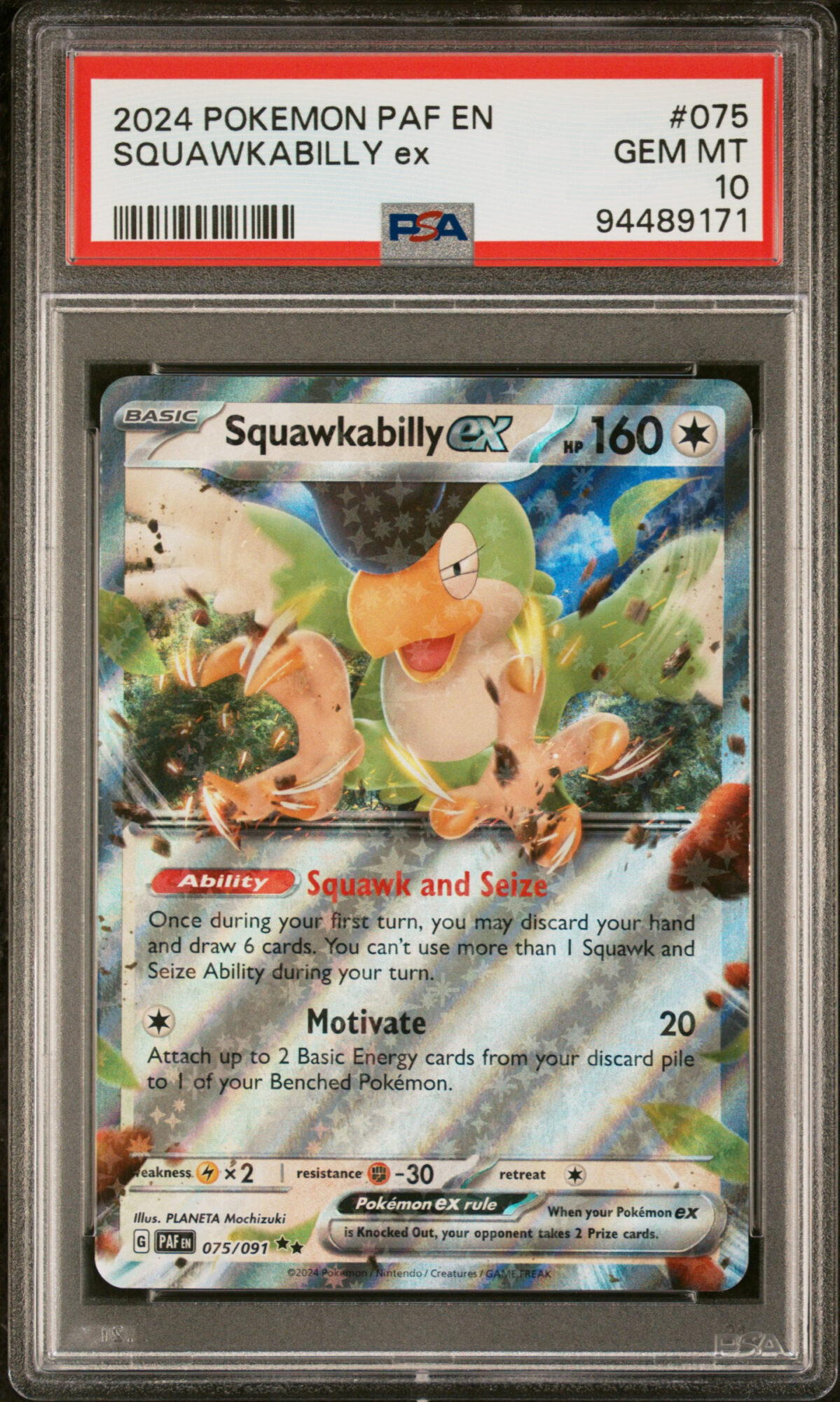 [PSA 10] 2024 POKEMON PAF EN-PALDEAN FATES 075 SQUAWKABILLY ex  GEM MT 10