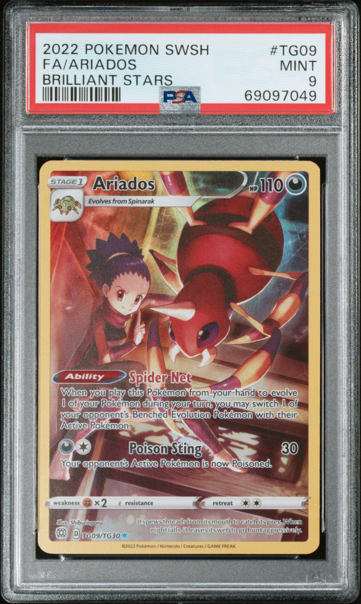 [PSA 9] 2022 POKEMON SWORD & SHIELD BRILLIANT STARS TG09 FA/ARIADOS BRILLIANT STARS MINT 9