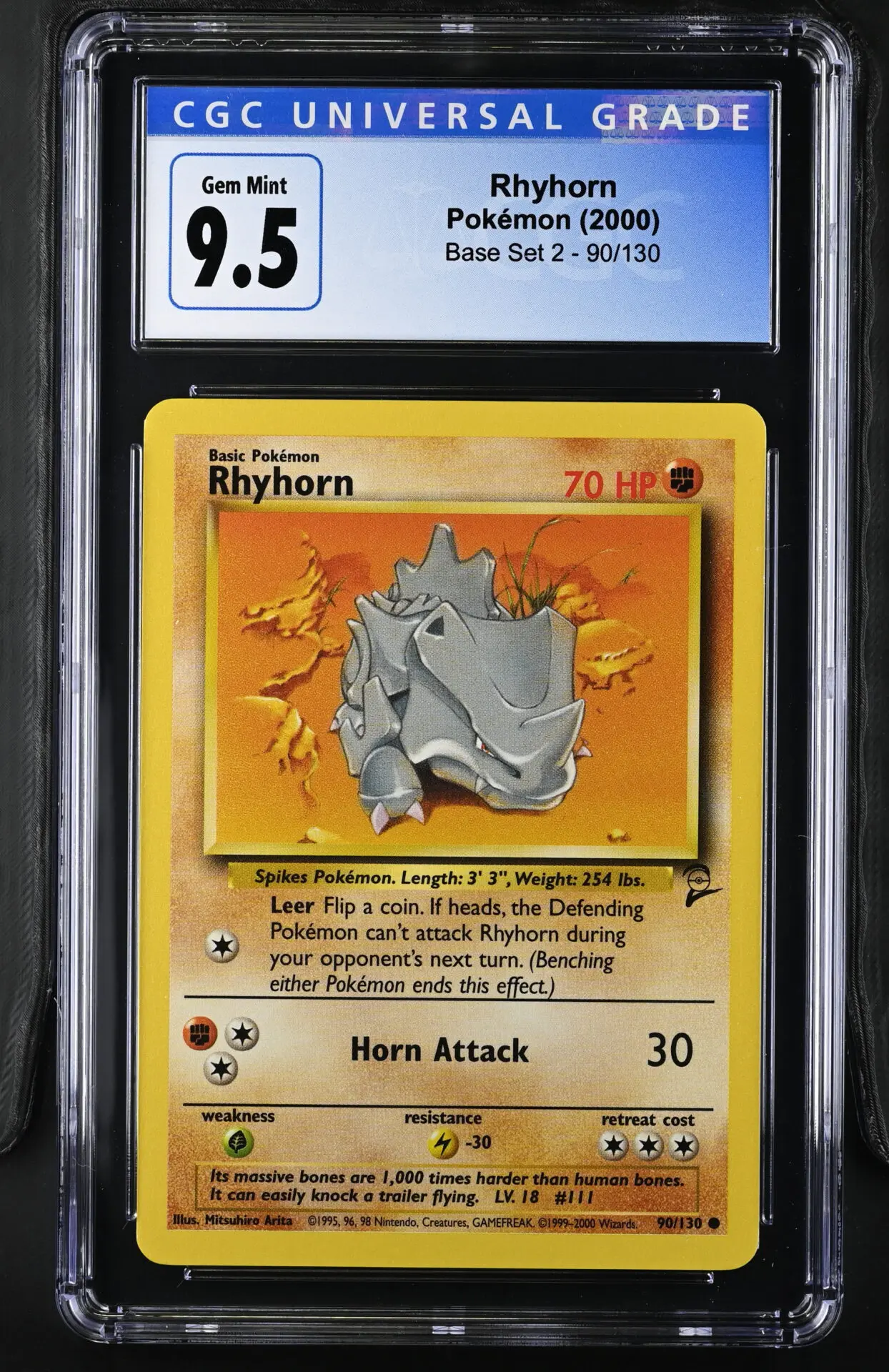 [CGC 9.5] 2000 Pokémon Base Set 2 90/130 Rhyhorn