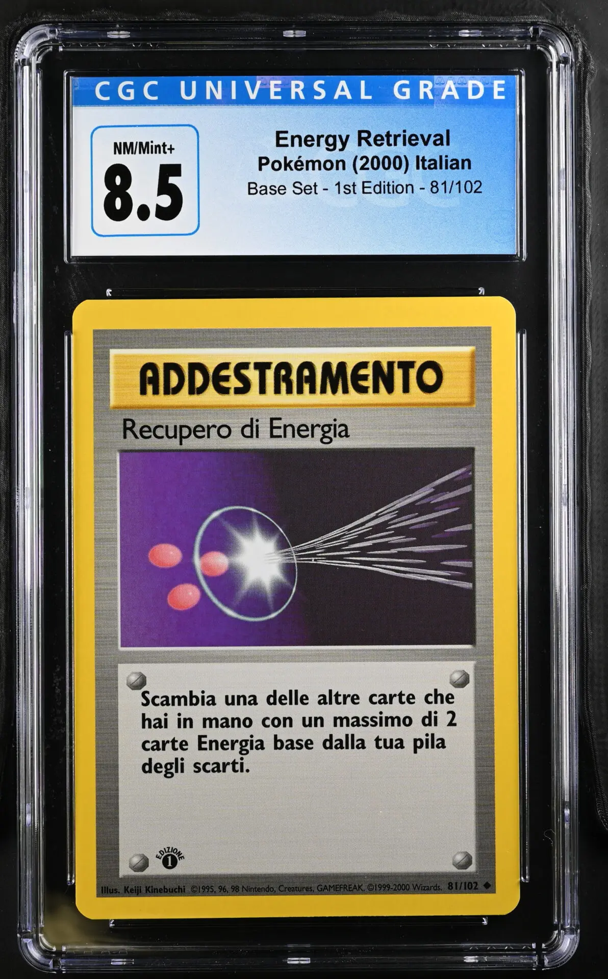 [CGC 8.5] 2000 Pokémon Base Set - 1st Edition 81/102 Energy Retrieval  (Italian)