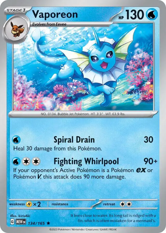 [Binder Condition] Vaporeon [Holo] #134 Pokemon Scarlet & Violet 151