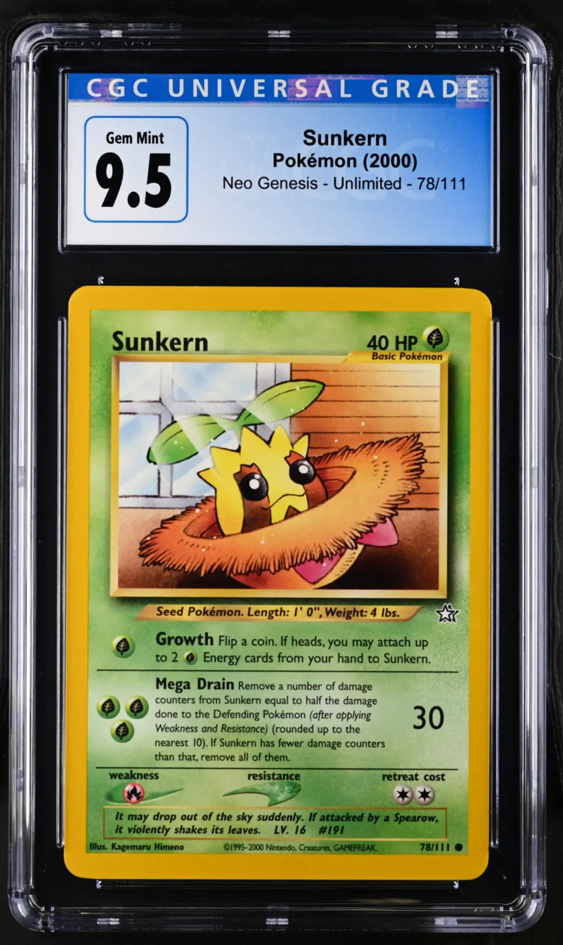 [CGC 9.5] 2000 Pokémon Neo Genesis 78/111 Sunkern