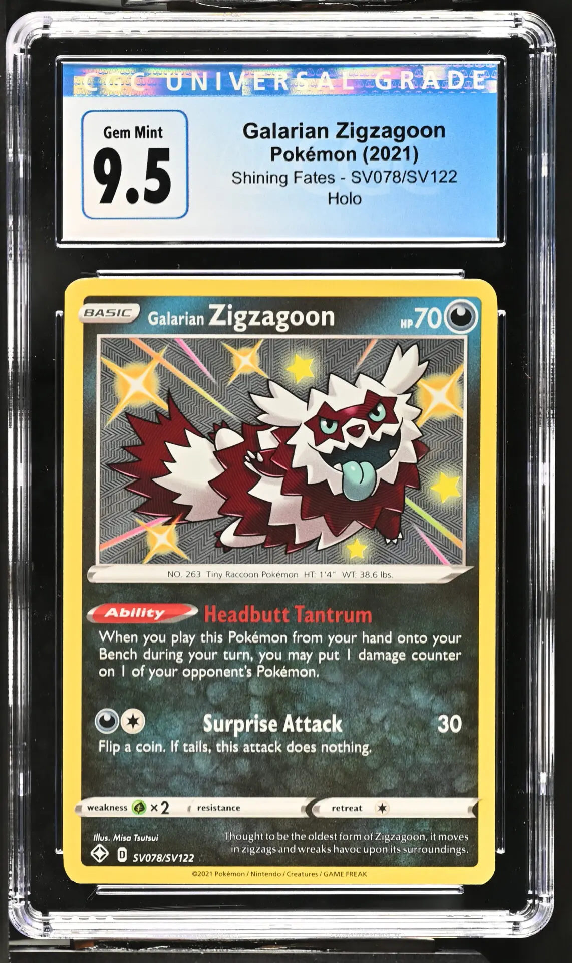 [CGC 9.5] 2021 Pokémon Shining Fates SV078/SV122 Galarian Zigzagoon Shiny Vault