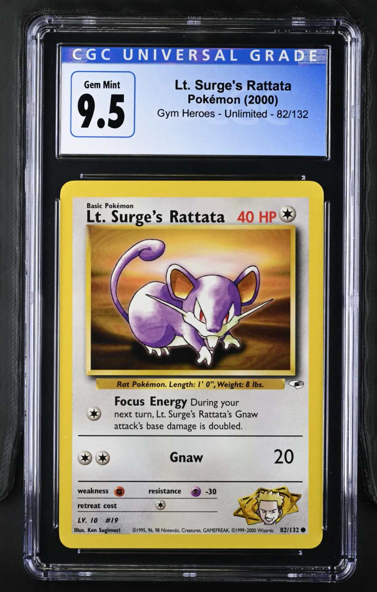 [CGC 9.5] 2000 Pokémon Gym Heroes 82/132 Lt. Surge's Rattata