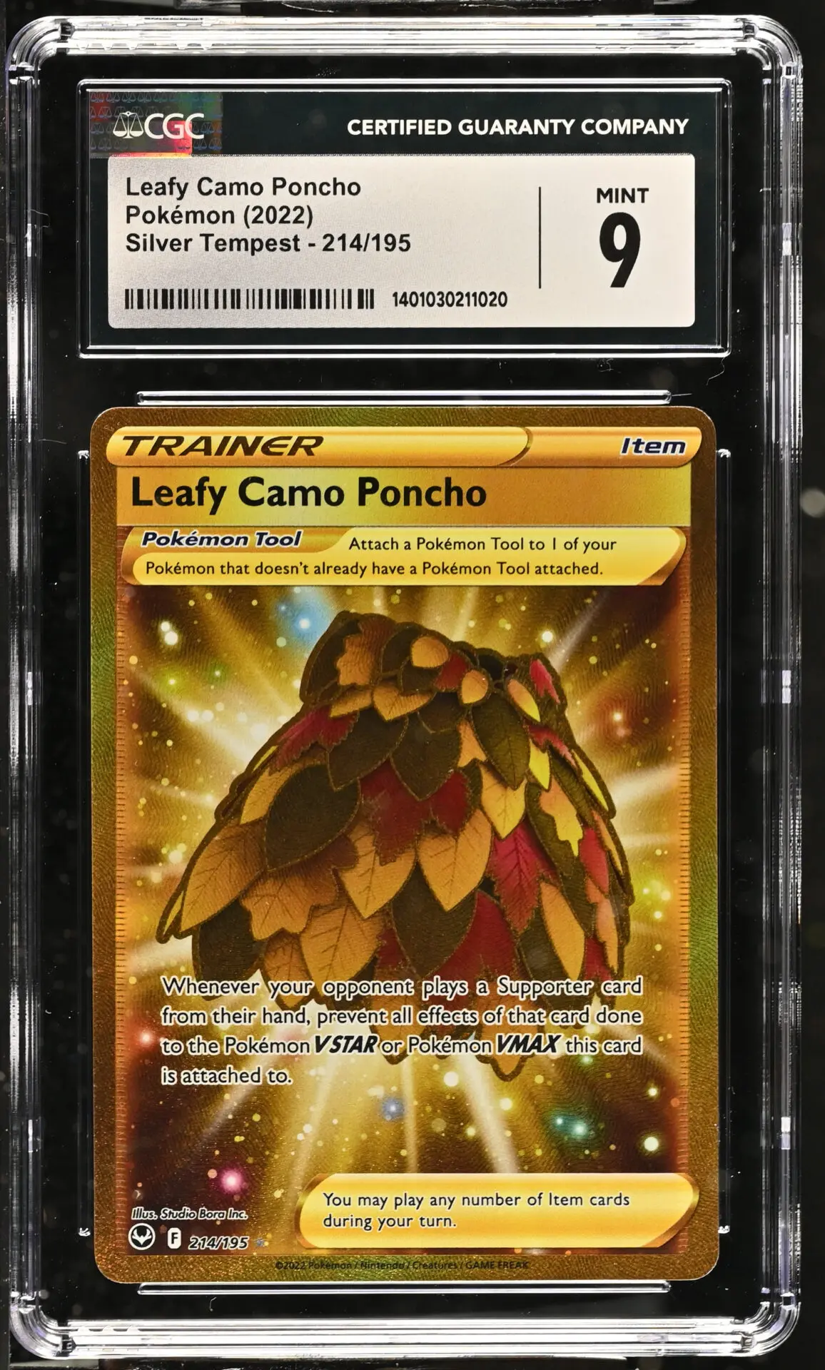 [CGC 9] 2022 Pokémon Silver Tempest 214/195 Leafy Camo Poncho Secret Rare