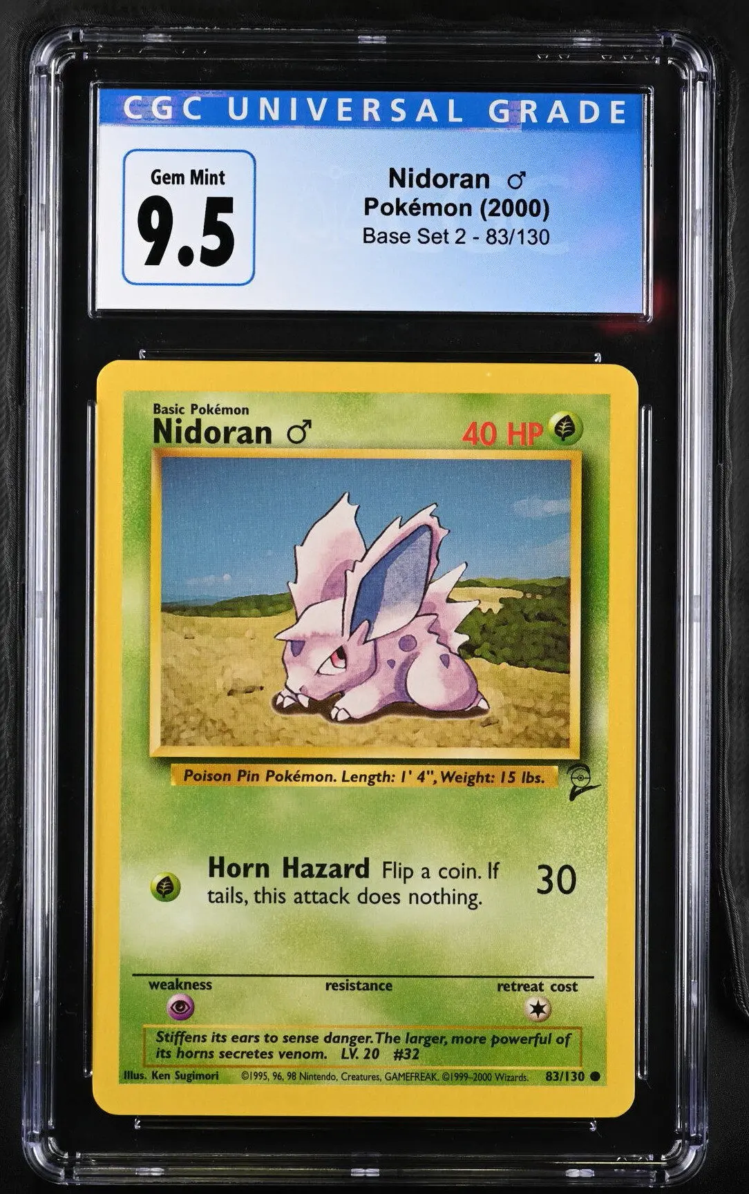 [CGC 9.5] 2000 Pokémon Base Set 2 83/130 Nidoran ♂