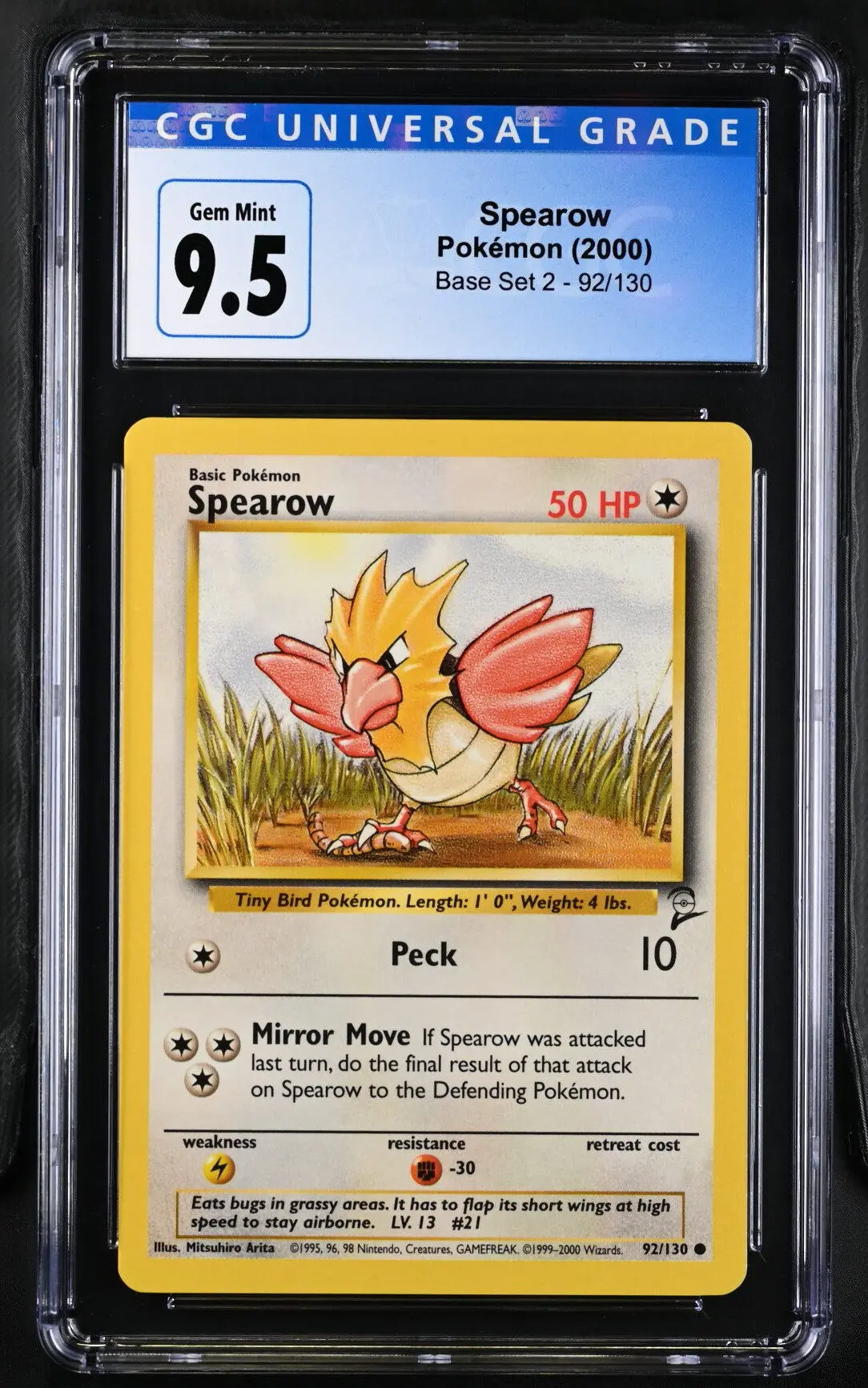 [CGC 9.5] 2000 Pokémon Base Set 2 92/130 Spearow