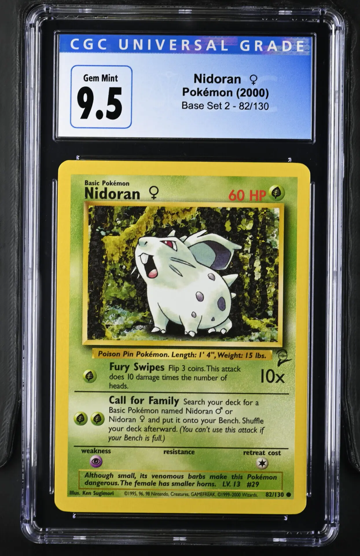 [CGC 9.5] 2000 Pokémon Base Set 2 82/130 Nidoran ♀