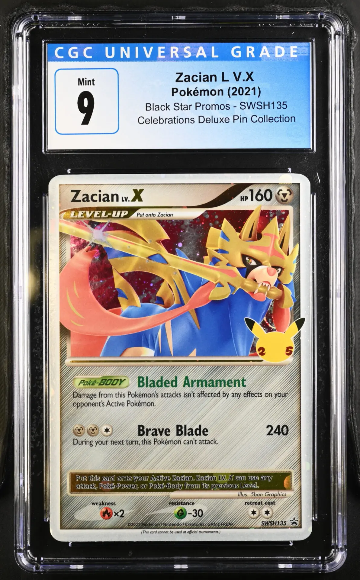 [CGC 9] 2021 Pokémon Black Star Promos SWSH135 Zacian LV.X Celebrations Deluxe Pin Collection