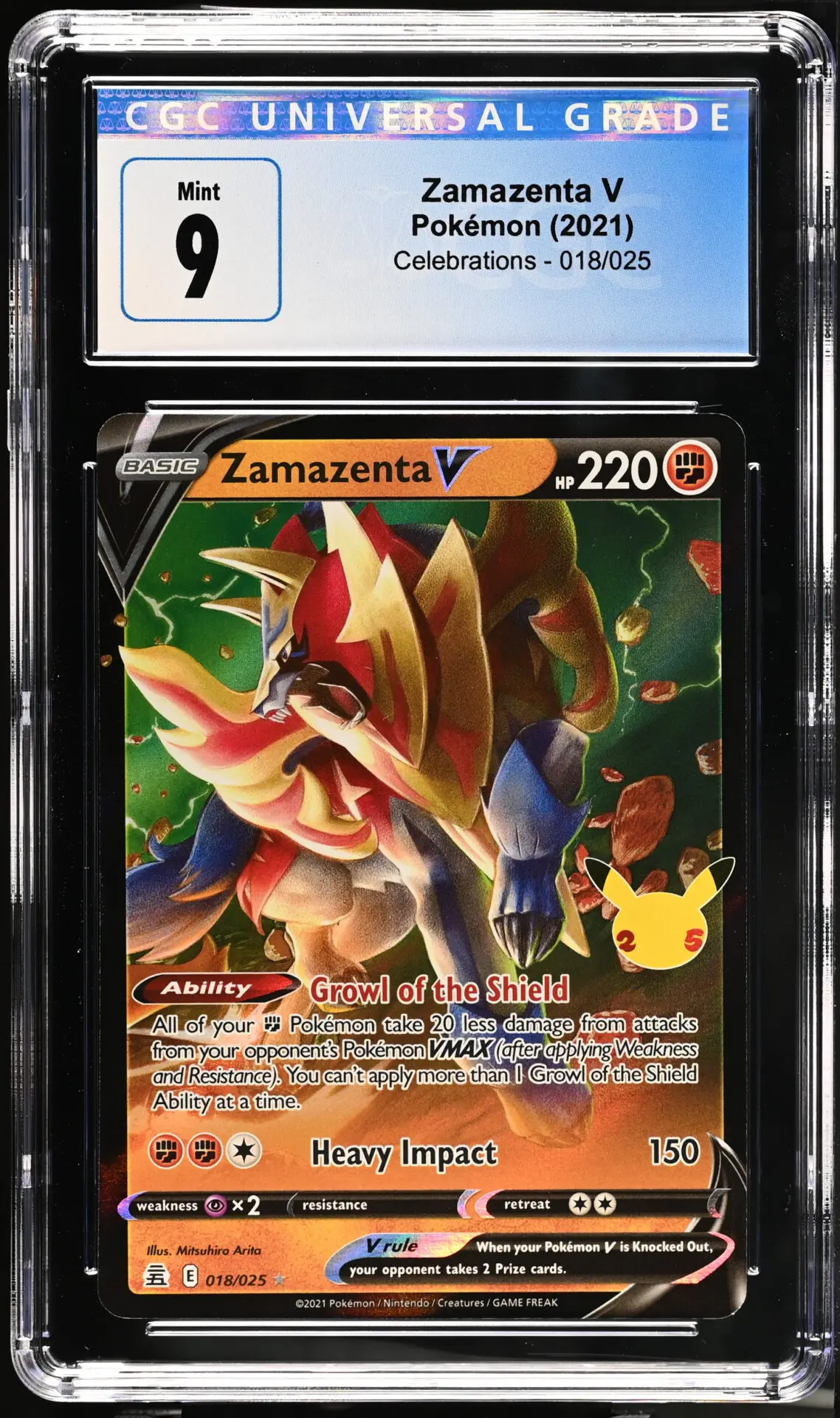 [CGC 9] 2021 Pokémon Celebrations 018/025 Zamazenta V Holo