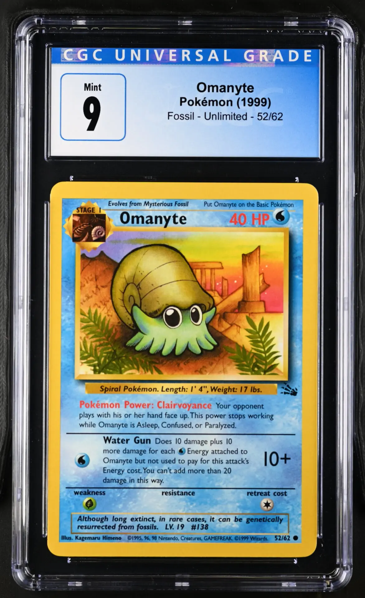 [CGC 9] 1999 Pokémon Fossil 52/62 Omanyte