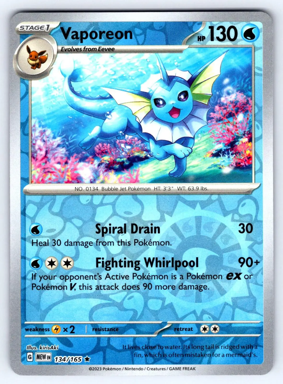 [Binder Condition] Vaporeon [Reverse Holo] #134 Pokemon Scarlet & Violet 151
