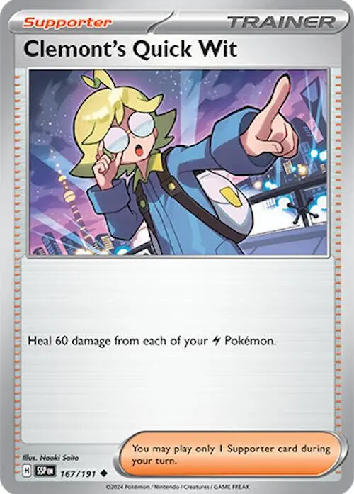 [Binder Condition] Clemont's Quick Wit #167 Pokemon Surging Sparks