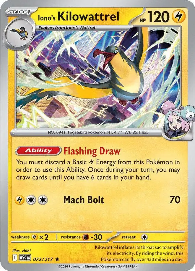 [Binder Condition] Iono's Kilowattrel #72 Pokemon Ascended Heroes