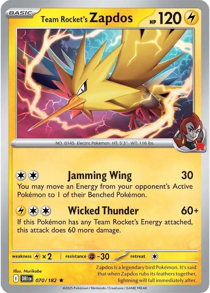 [Binder Condition] Team Rocket's Zapdos #70 Pokemon Destined Rivals