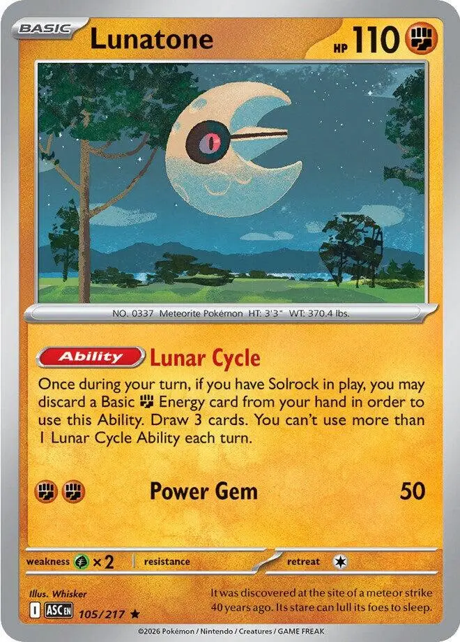 [Binder Condition] Lunatone #105 Pokemon Ascended Heroes