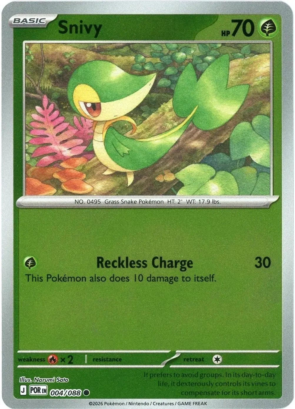 [Binder Condition] Snivy [Reverse Holo] #4 Pokemon Perfect Order