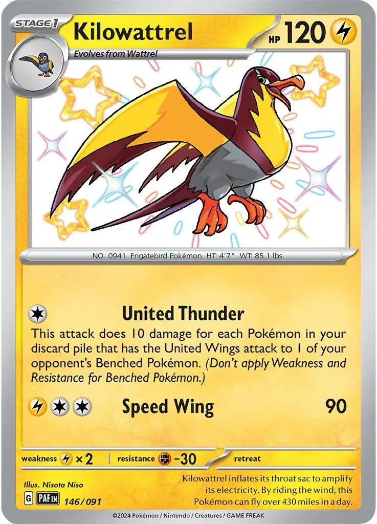 [Binder Condition] Kilowattrel #146 Pokemon Paldean Fates