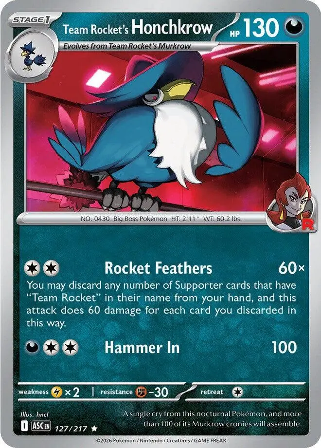 [Binder Condition] Team Rocket's Honchkrow #127 Pokemon Ascended Heroes