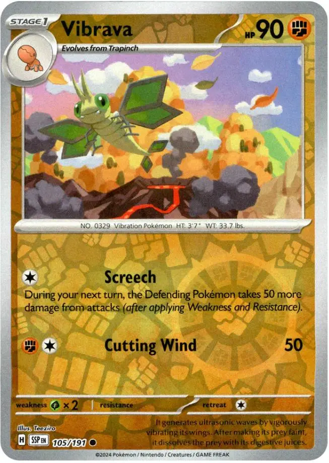 [Binder Condition] Vibrava [Reverse Holo] #105 Pokemon Surging Sparks