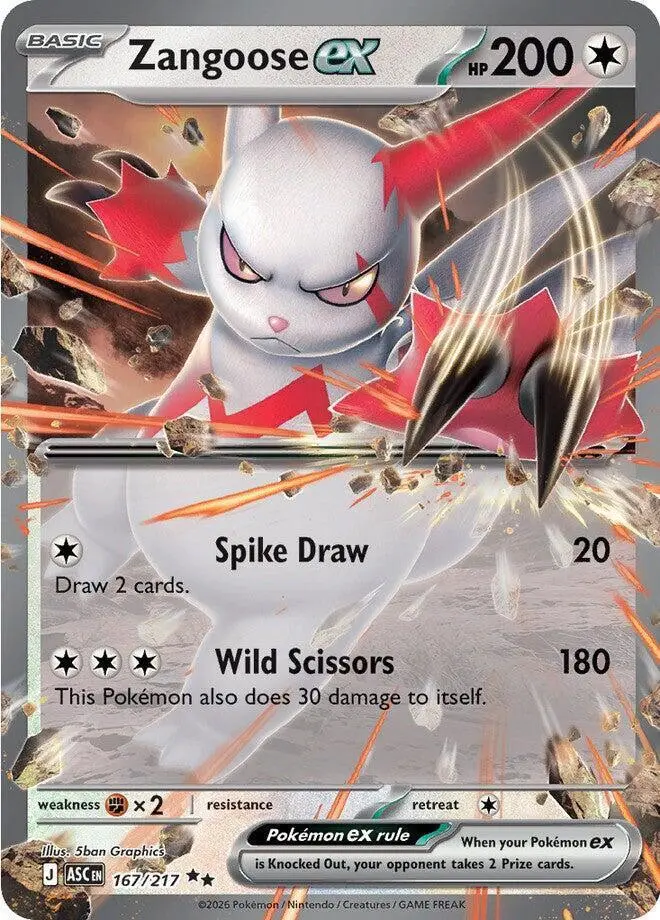 [Binder Condition] Zangoose Ex #167 Pokemon Ascended Heroes