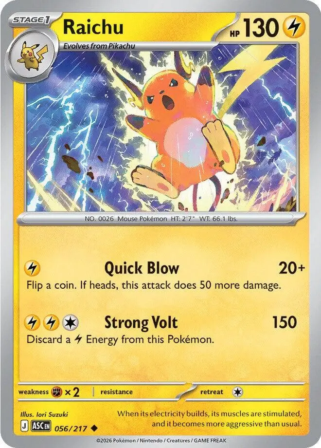 [Binder Condition] Raichu #56 Pokemon Ascended Heroes