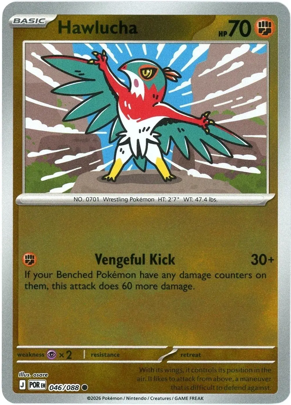 [Binder Condition] Hawlucha [Reverse Holo] #46 Pokemon Perfect Order