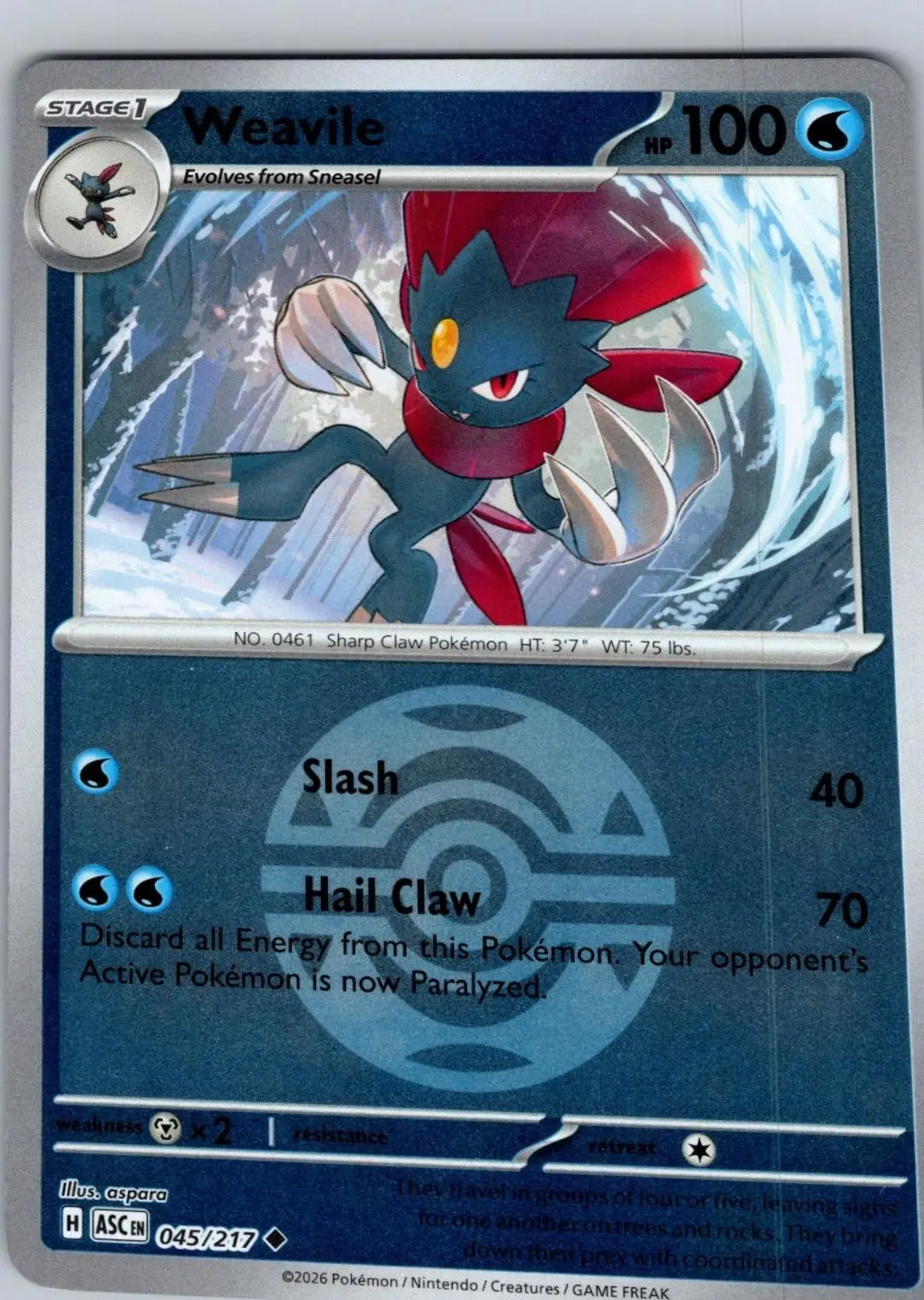 [Binder Condition] Weavile [Ball] #45 Pokemon Ascended Heroes