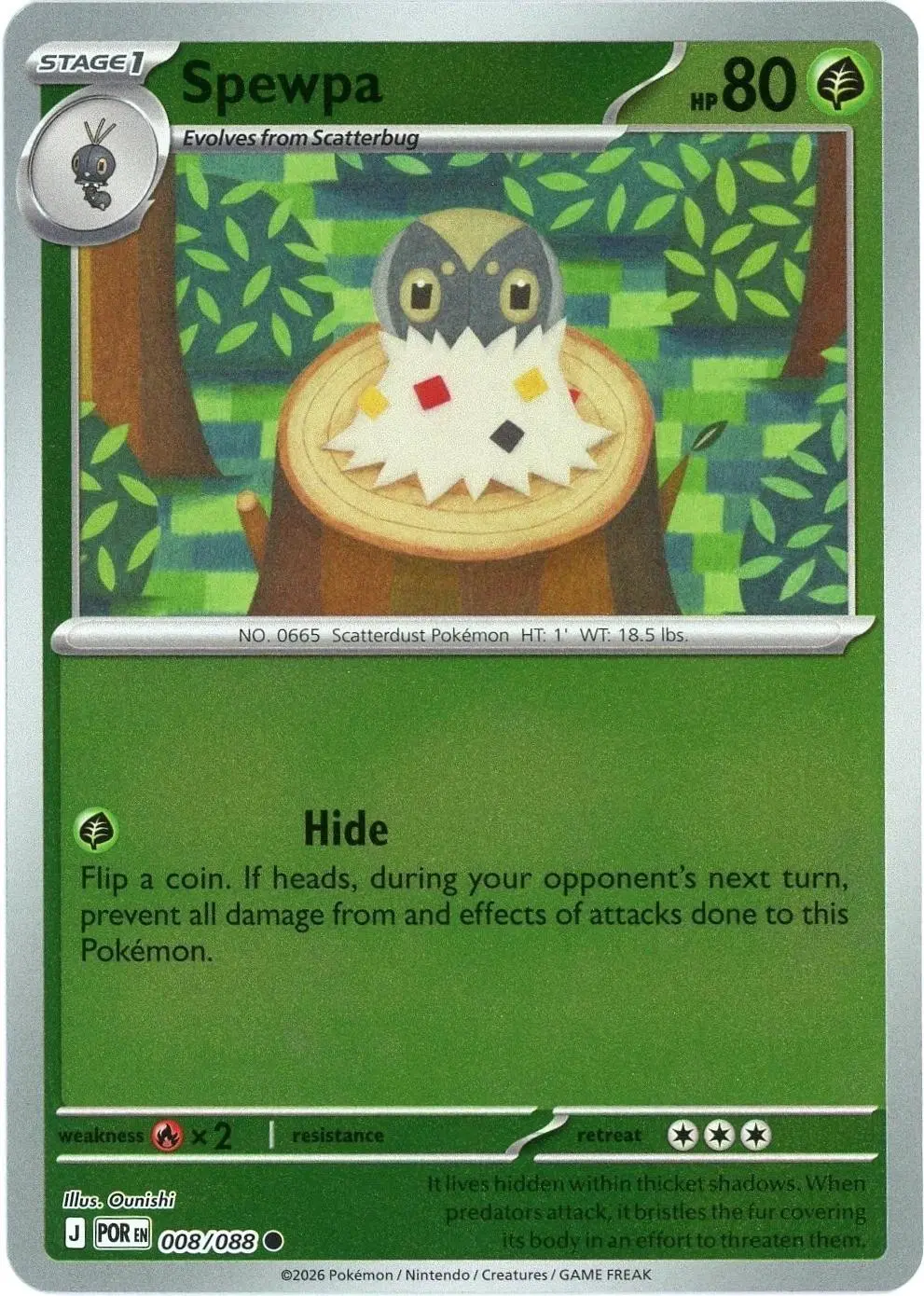 [Binder Condition] Spewpa [Reverse Holo] #8 Pokemon Perfect Order